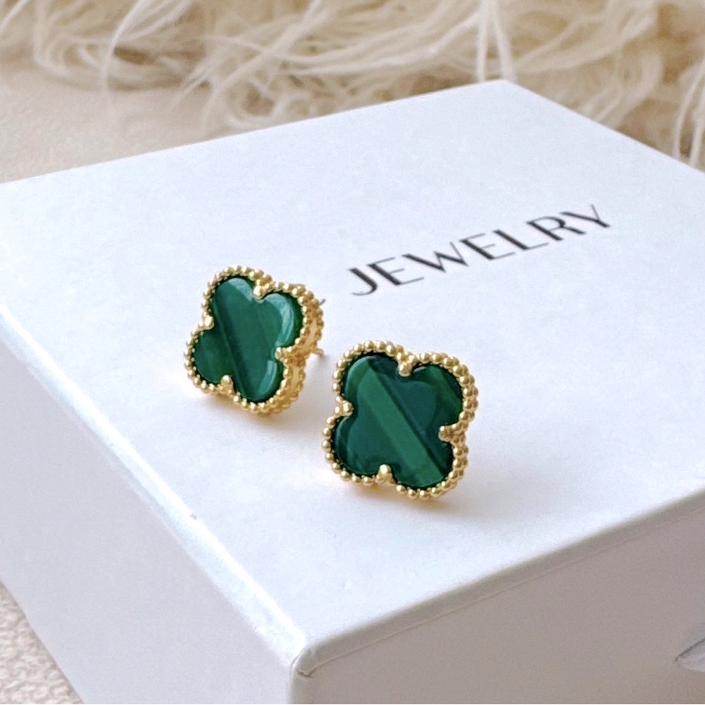 RESTOCK 🔥Malachite Clover Earrings 925 Sterling Silver Onyx Stone Luxury Jewelry